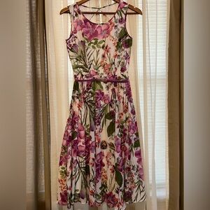 Gabby Skye Floral Boho Midi Flowy Dress - Purple and Green Sz 4 Fully Lined